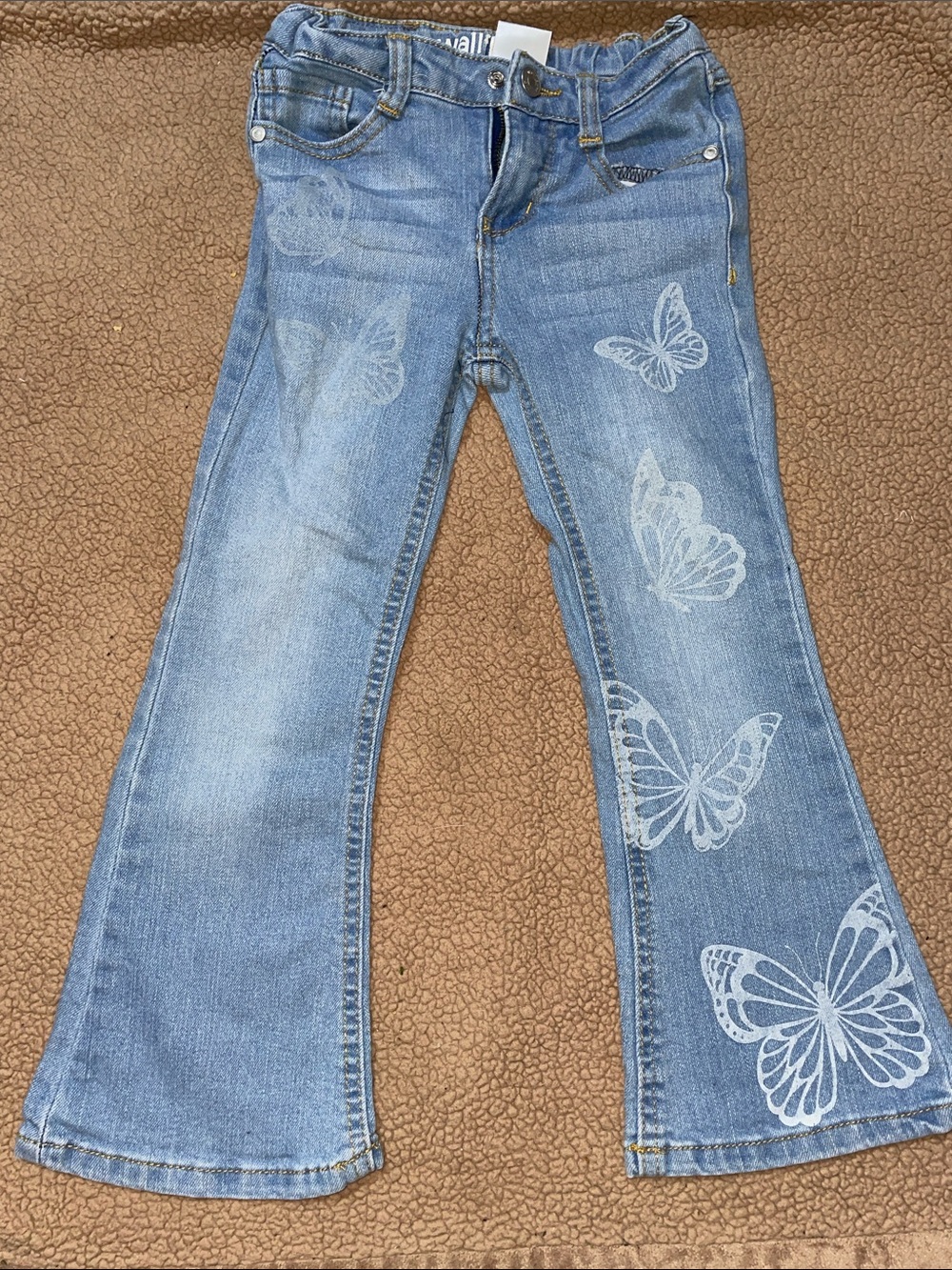 Girls' Blue Denim Jeans with Butterfly Print